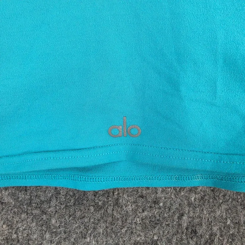 Alo Yoga Sports Bra Womens XS Real Bra Tank Blue Crossback V Neck Longline Yoga